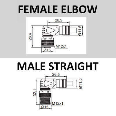 CBO12.4-2.33-CB12.4/P ELCO DOUBLE ENDED PATCH CABLE, 4 PIN M12 F/M ELBOW 2M PUR YELLOW 22 AWG