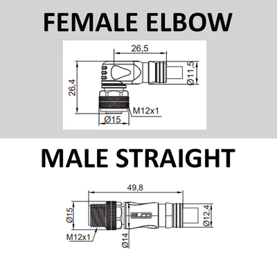 CBO12.4-2.33-C12.4/P ELCO DOUBLE ENDED PATCH CABLE, 4 PIN M12 F/M ELB/STR 2M PUR YELLOW 22 AWG