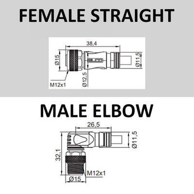 CO12.4-2.32-CB12.4/P ELCO DOUBLE ENDED PATCH CABLE, 4 PIN M12 F/M STR/ELB 2M PUR BLACK 22 AWG