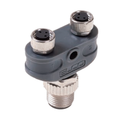 ECS-2CO8.3 ELCO Y COUPLER SINGLE M12 MALE 4 PINS TO DUAL HEAD - M8 FEMALE 3 PINS