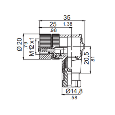 LSBO12.8-0/C(BU) ELCO M12 FIELD ATTACHABLE SCREW TERMINAL CONNECTORS 8 PIN FEMALE ELBOW