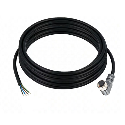 CBO12.4-5.32 ELCO SINGLE ENDED MICRO CABLE, 4 PIN M12 FEMALE ELBOW PVC BLACK 22 AWG 5M