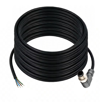 CB12.4-20.32/WS/P ELCO SINGLE ENDED MICRO CABLE, 4 PIN M12 MALE ELBOW PUR BLACK 22 AWG 20M SHIELDED