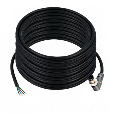 CB12.4-20.32/LN/P ELCO SINGLE ENDED MICRO CABLE, 4 PIN M12 MALE ELBOW PUR BLACK 22 AWG 20M NPN LED
