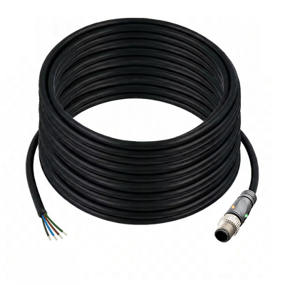 C12.4-20.32/LN/P ELCO SINGLE ENDED MICRO CABLE, 4 PIN M12 MALE STRAIGHT PUR BLACK 22 AWG 20M NPN LED