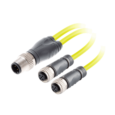 ECS-2CO12.4-2.33/2.33/P ELCO Y-SPLITTER STRAIGHT M12 MALE 4 PINS X (2) STRAIGHT M12 FEMALE 4 PINS, 2 METER YELLOW PUR, 22 AWG