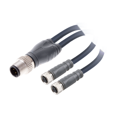 ECS-2CO8.3-5.22/5.22/P ELCO Y-SPLITTER STRAIGHT M12 MALE 4 PINS X (2) STRAIGHT M8 FEMALE 3 PINS, 5 METER BLACK PUR, 24 AWG