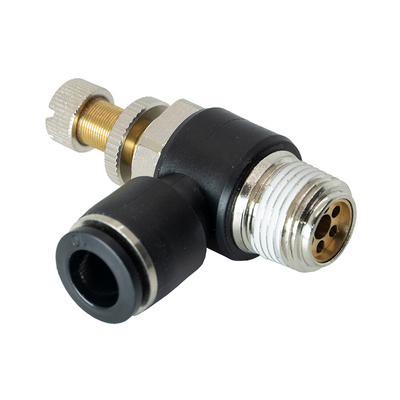 JSC10-3/8PT FLOFLEX FLOFLEX COMPOSITE FLOW CONTROL, 10MM TUBE X 3/8" BSPT MALE REDUCER METER OUT - KNOB ADJUSTMENT