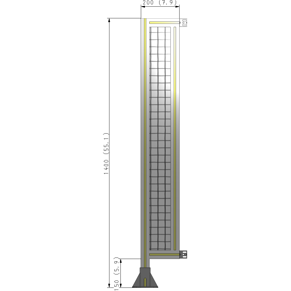 A1-1400-0200-0150-HYMFA SINGLE PANEL-LEG ON LEFT WITH HINGES 1400MM X 200MM 1" MESH, FULLY ASSEMBLED