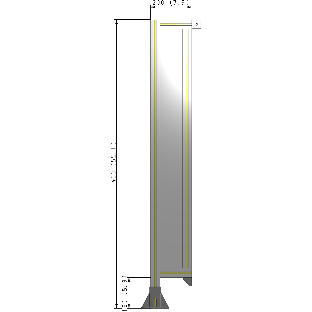 A1-1400-0200-0150-TYPFK SINGLE PANEL-LEG ON LEFT WITH TIE PLATES AND ANGLE 1400MM X 200MM  1/4" POLYCARBONATE, AS A KIT