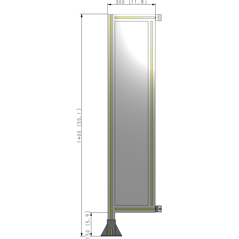 A1-1400-0300-0150-HYPFK SINGLE PANEL-LEG ON LEFT WITH HINGES 1400MM X 300MM 1/4" POLYCARBONATE, AS A KIT