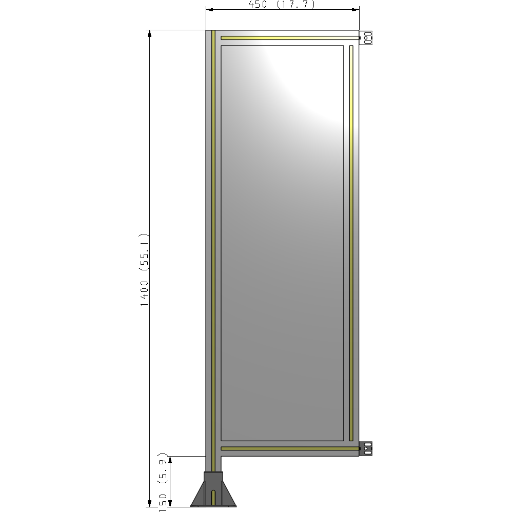 A1-1400-0450-0150-HYPFA SINGLE PANEL-LEG ON LEFT WITH HINGES 1400MM X 450MM  1/4" POLYCARBONATE, ASSEMBLED