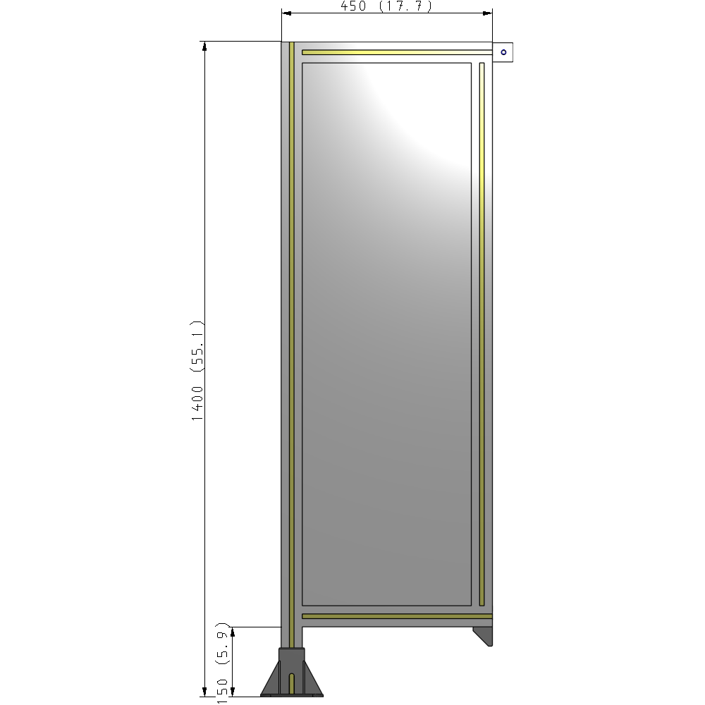 A1-1400-0450-0150-TYPFA SINGLE PANEL-LEG ON LEFT WITH TIE PLATES AND ANGLE 1400MM X 450MM 1/4" POLYCARBONATE, ASSEMBLED