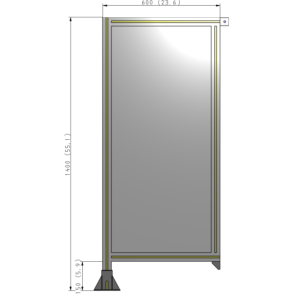 A1-1400-0600-0150-TYPFA SINGLE PANEL-LEG ON LEFT WITH TIE PLATES AND ANGLE 1400MM X 600MM 1/4" POLYCARBONATE, ASSEMBLED