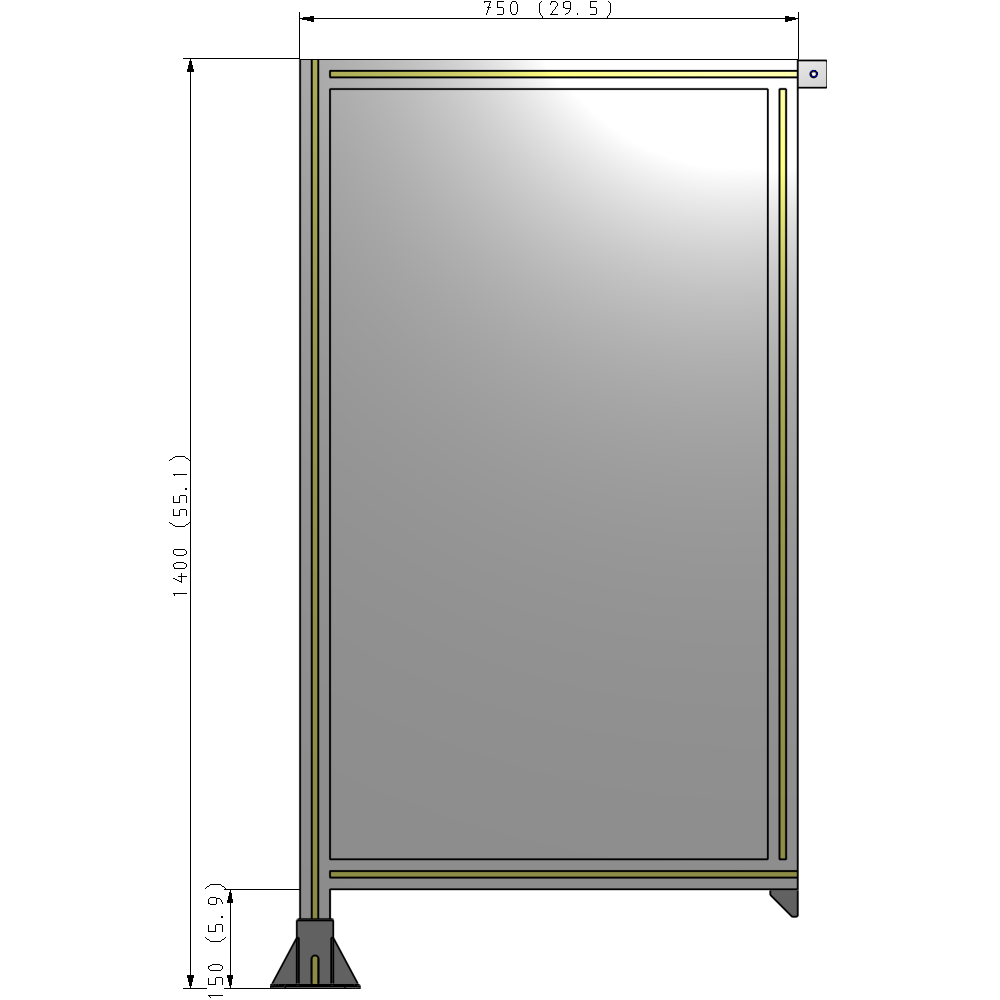 A1-1400-0750-0150-TYPFA SINGLE PANEL-LEG ON LEFT WITH TIE PLATES AND ANGLE 1400MM X 750MM 1/4" POLYCARBONATE, ASSEMBLED