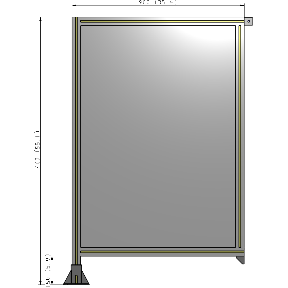 A1-1400-0900-0150-TYPFA SINGLE PANEL-LEG ON LEFT WITH TIE PLATES AND ANGLE 1400MM X 900MM  1/4" POLYCARBONATE, ASSEMBLED