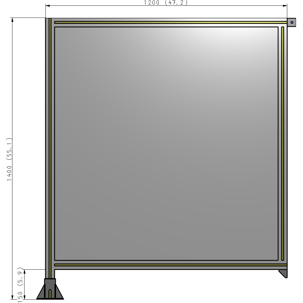 A1-1400-1200-0150-TYPFK SINGLE PANEL-LEG ON LEFT WITH TIE PLATES AND ANGLE 1400MM X 1200MM 1/4" POLYCARBONATE, AS A KIT
