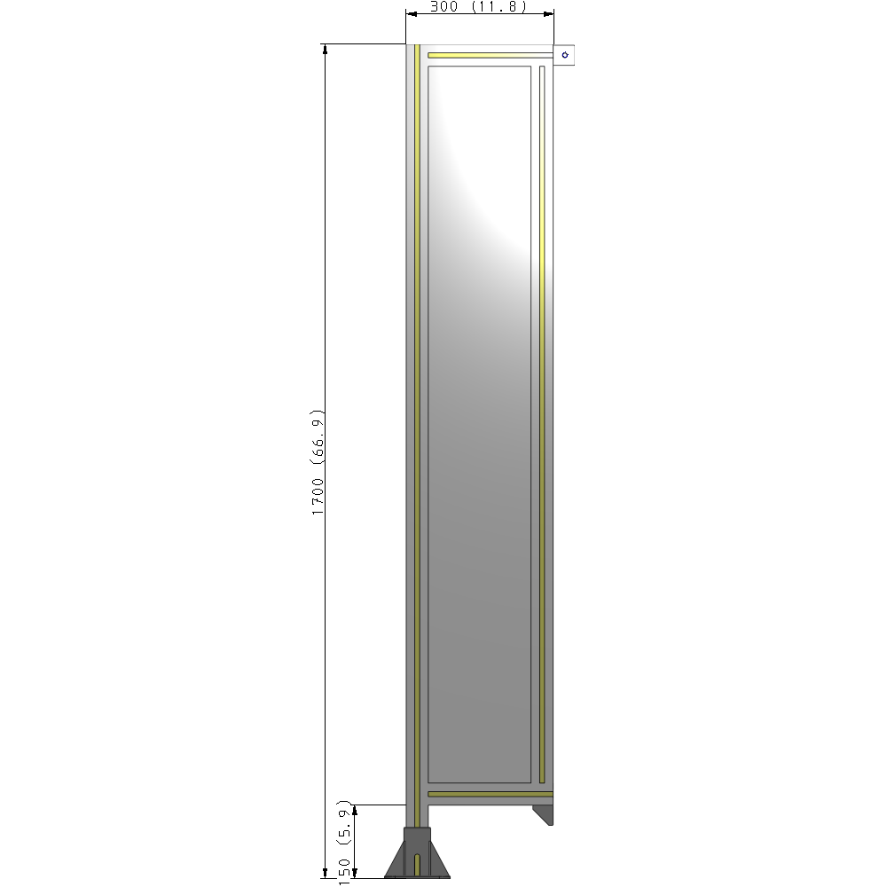 A1-1700-0300-0150-TYPFA SINGLE PANEL-LEG ON LEFT WITH TIE PLATES AND ANGLE 1700MM X 300MM  1/4" POLYCARBONATE, ASSEMBLED