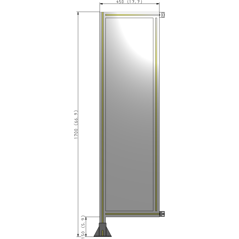 A1-1700-0450-0150-HYPFK SINGLE PANEL-LEG ON LEFT WITH HINGES 1700MM X 450MM  1/4" POLYCARBONATE, AS A KIT