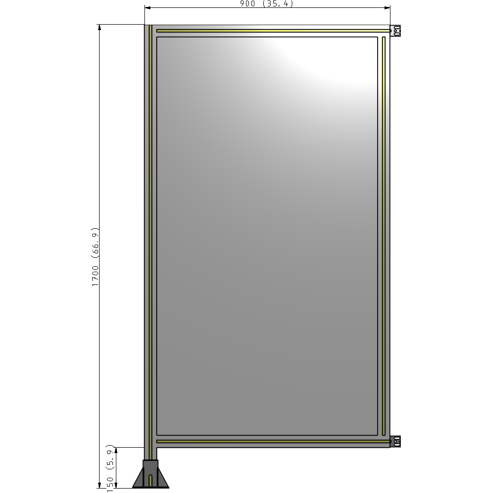 A1-1700-0900-0150-HYPFA SINGLE PANEL-LEG ON LEFT WITH HINGES 1700MM X 900MM  1/4" POLYCARBONATE, FULLY ASSEMBLED