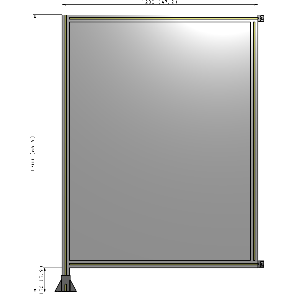 A1-1700-1200-0150-HYPFA SINGLE PANEL-LEG ON LEFT WITH HINGES 1700MM X 1200MM  1/4" POLYCARBONATE, FULLY ASSEMBLED