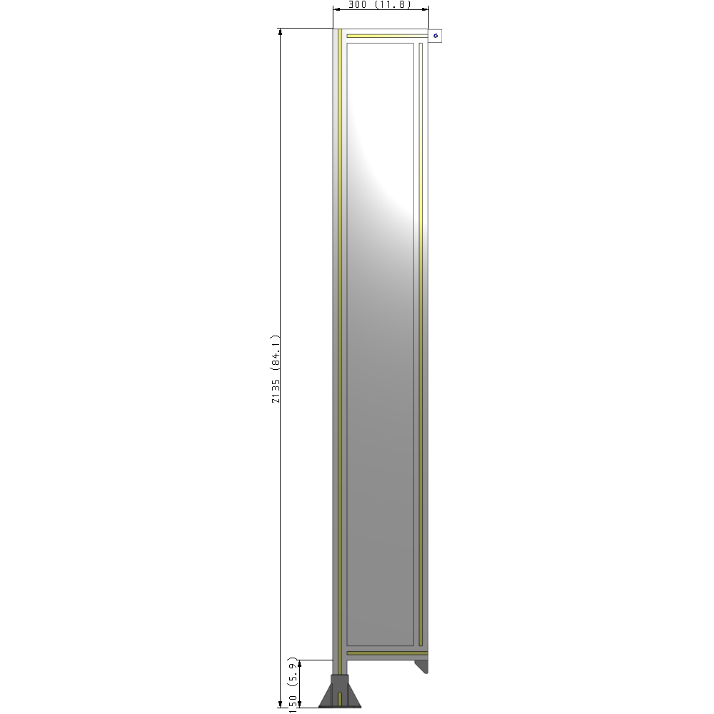 A1-2135-0300-0150-TYPFK SINGLE PANEL-LEG ON LEFT WITH TIE PLATES AND ANGLE 2135MM X 300MM 1/4" POLYCARBONATE, AS A KIT