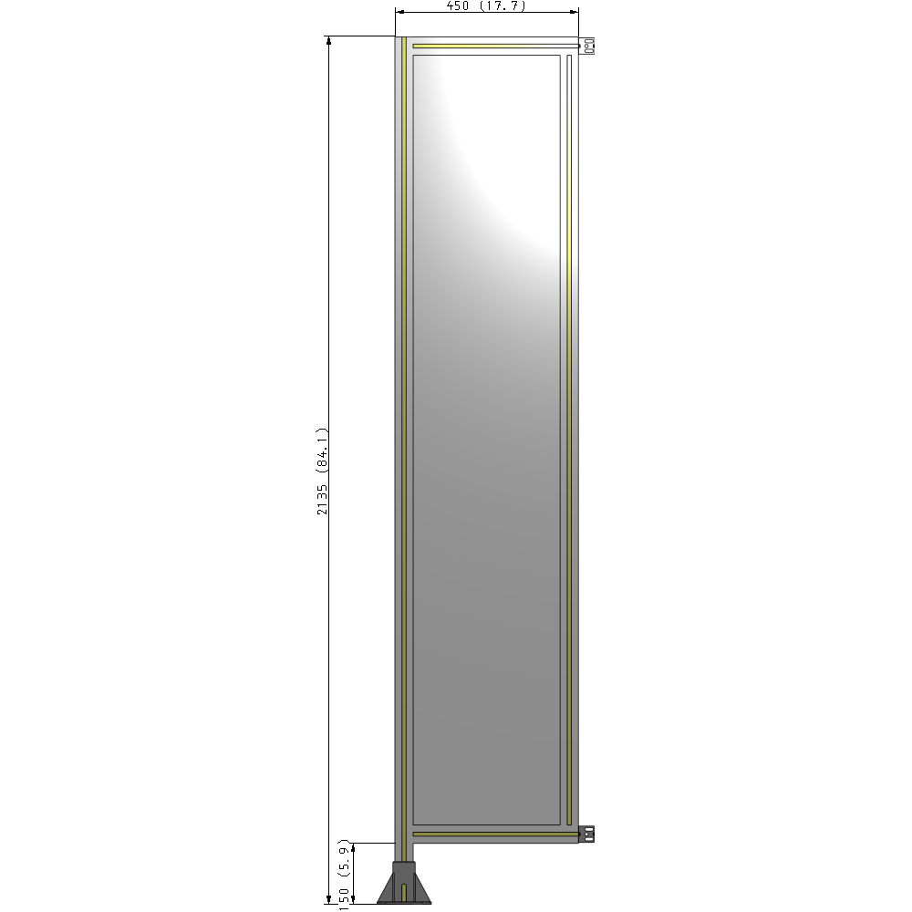 A1-2135-0450-0150-HYPFA SINGLE PANEL-LEG ON LEFT WITH HINGES 2135MM X 450MM 1/4" POLYCARBONATE, ASSEMBLED