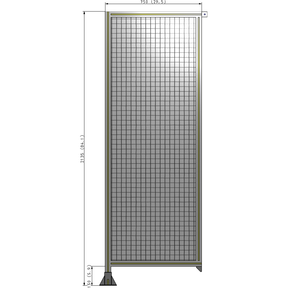 A1-2135-0750-0150-TYMFA SINGLE PANEL-LEG ON LEFT WITH TIE PLATES AND ANGLE 2135MM X 750MM 1" MESH, FULLY ASSEMBLED