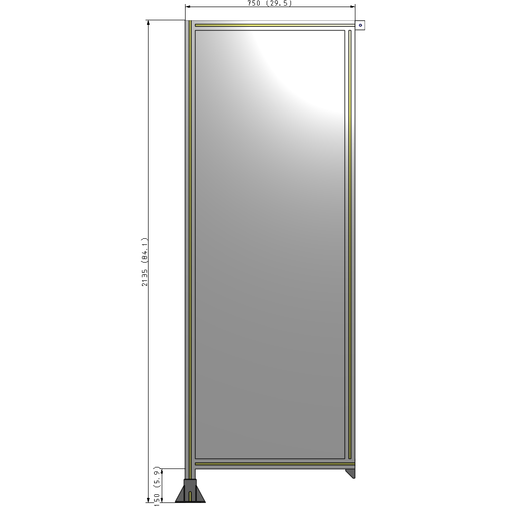 A1-2135-0750-0150-TYPFA SINGLE PANEL-LEG ON LEFT WITH TIE PLATES AND ANGLE 2135MM X 750MM 1/4" POLYCARBONATE, ASSEMBLED