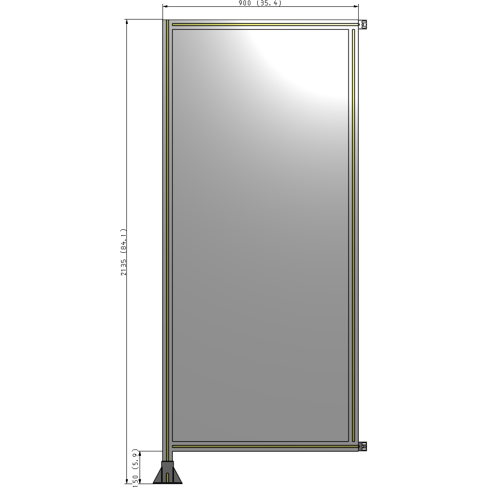 A1-2135-0900-0150-HYPFK SINGLE PANEL-LEG ON LEFT WITH HINGES 2135MM X 900MM  1/4" POLYCARBONATE, AS A KIT