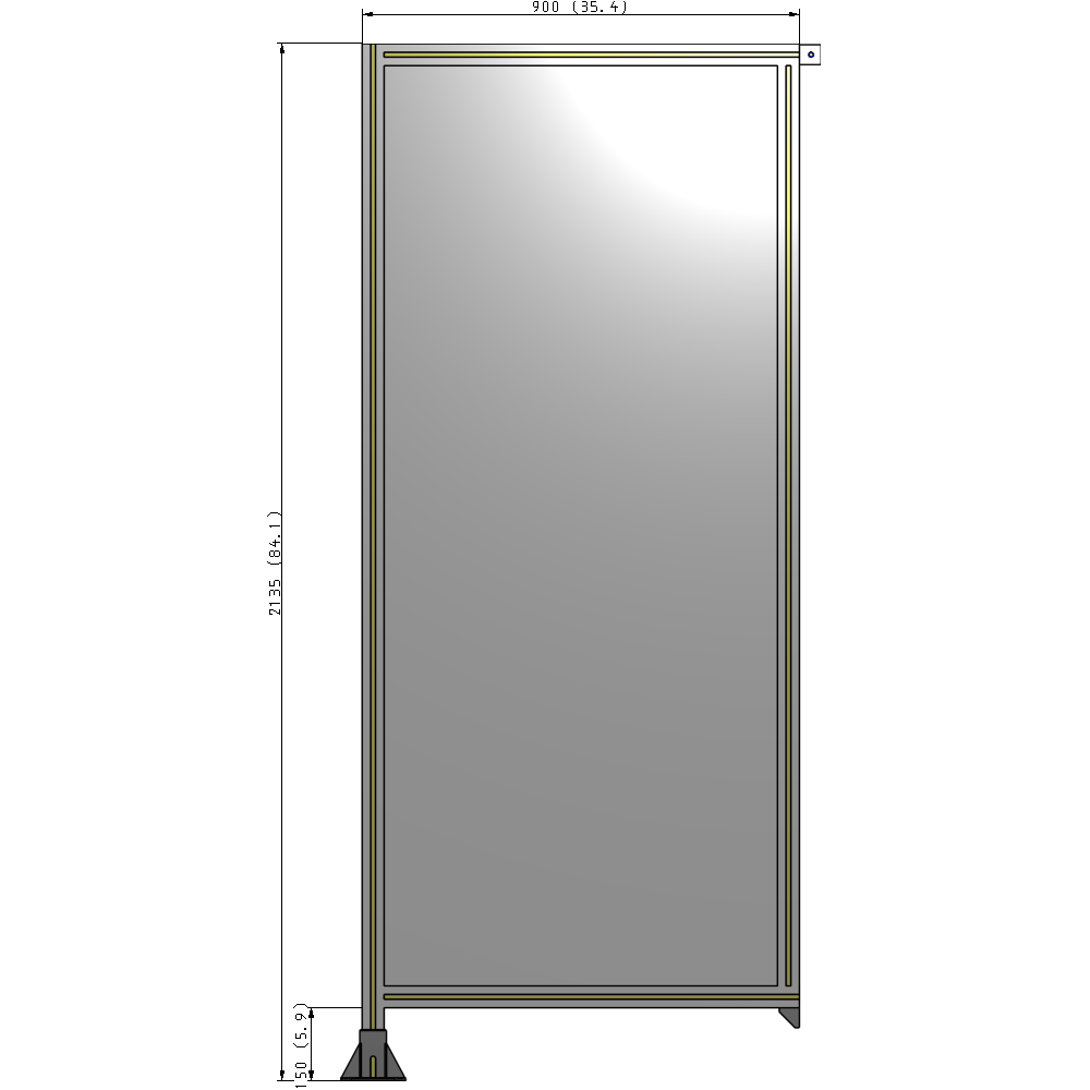 A1-2135-0900-0150-TYPFK SINGLE PANEL-LEG ON LEFT WITH TIE PLATES AND ANGLE 2135MM X 900MM 1/4" POLYCARBONATE, AS A KIT