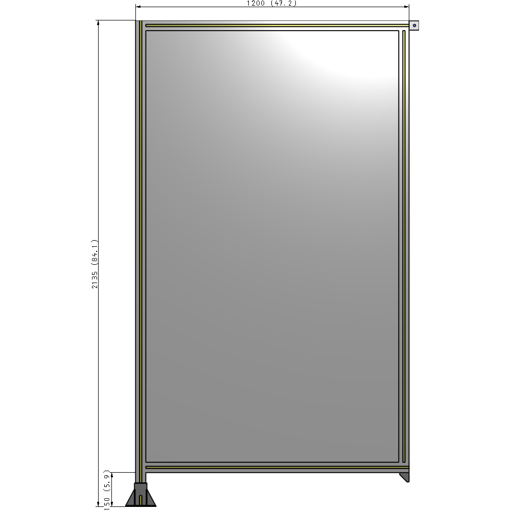 A1-2135-1200-0150-TYPFK SINGLE PANEL-LEG ON LEFT WITH TIE PLATES AND ANGLE 2135MM X 1200MM  1/4" POLYCARBONATE, AS A KIT