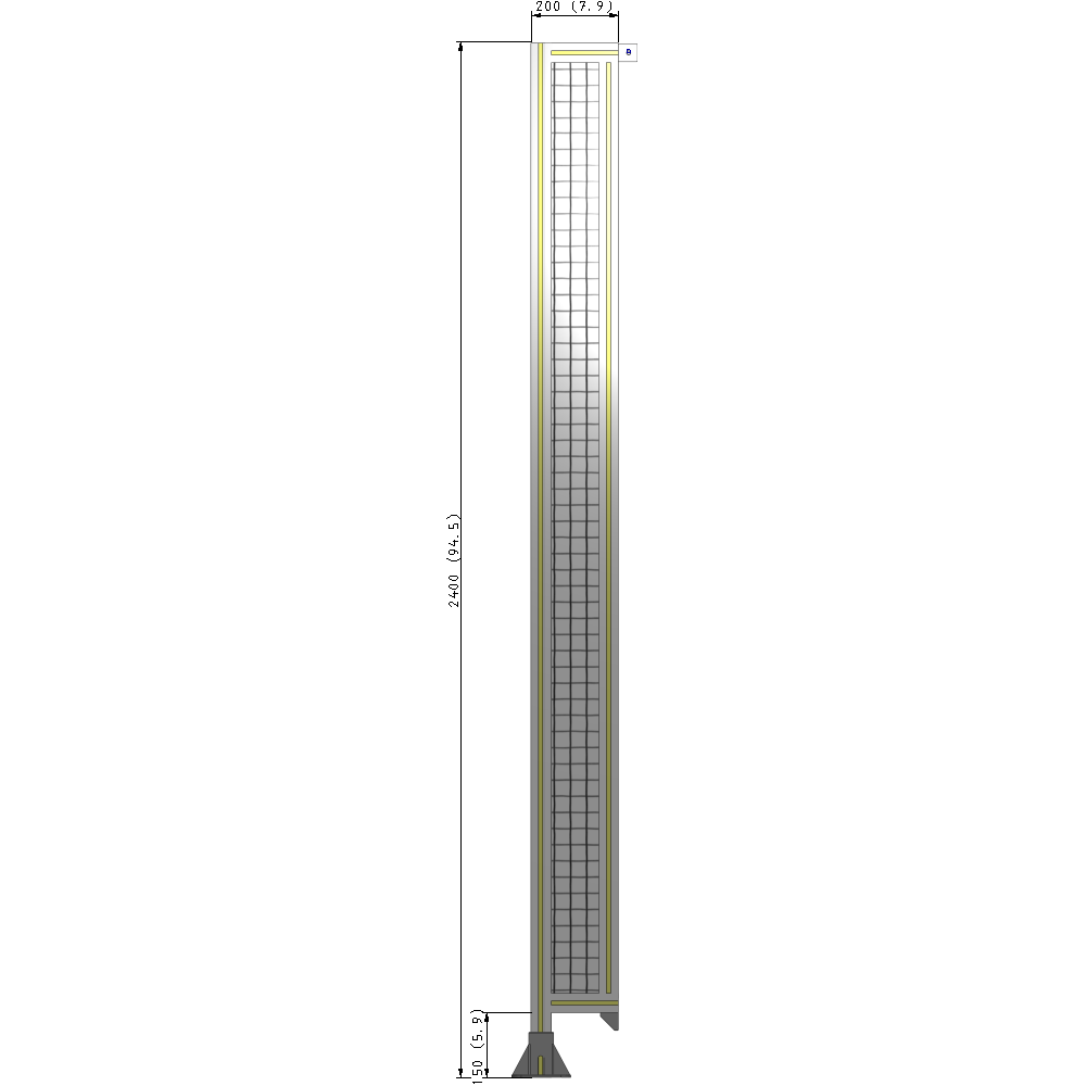 A1-2400-0200-0150-TYMFK SINGLE PANEL-LEG ON LEFT WITH TIE PLATES AND ANGLE 2400MM X 200MM 1" MESH, AS A KIT