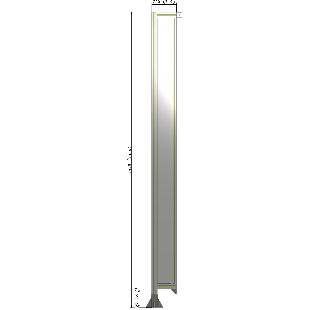 A1-2400-0200-0150-TYPFK SINGLE PANEL-LEG ON LEFT WITH TIE PLATES AND ANGLE 2400MM X 200MM 1/4" POLYCARBONATE, AS A KIT