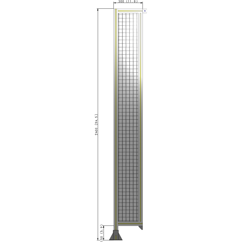 A1-2400-0300-0150-TYMFA SINGLE PANEL-LEG ON LEFT WITH TIE PLATES AND ANGLE 2400MM X 300MM 1" MESH, FULLY ASSEMBLED