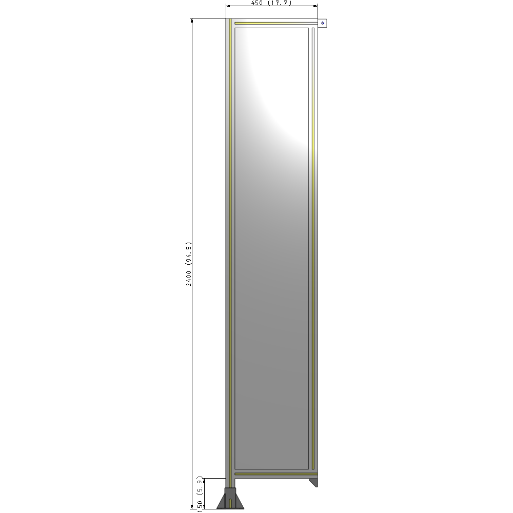A1-2400-0450-0150-TYPFK SINGLE PANEL-LEG ON LEFT WITH TIE PLATES AND ANGLE 2400MM X 450MM 1/4" POLYCARBONATE, AS A KIT