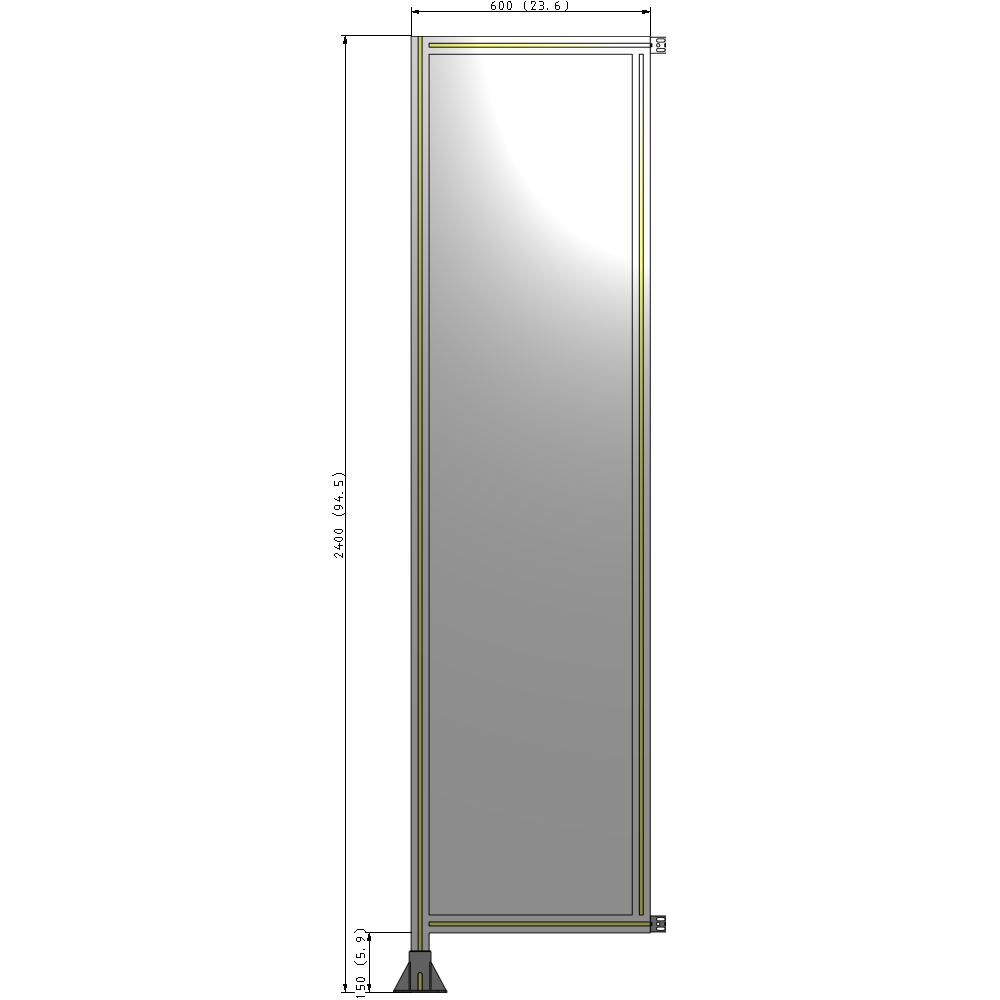 A1-2400-0600-0150-HYPFK SINGLE PANEL-LEG ON LEFT WITH HINGES 2400MM X 600MM 1/4" POLYCARBONATE, AS A KIT