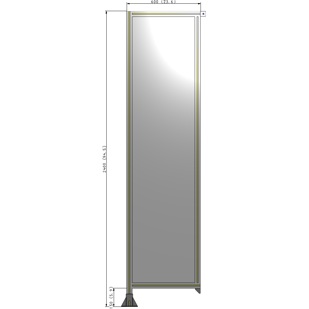 A1-2400-0600-0150-TYPFA SINGLE PANEL-LEG ON LEFT WITH TIE PLATES AND ANGLE 2400MM X 600MM 1/4" POLYCARBONATE, ASSEMBLED
