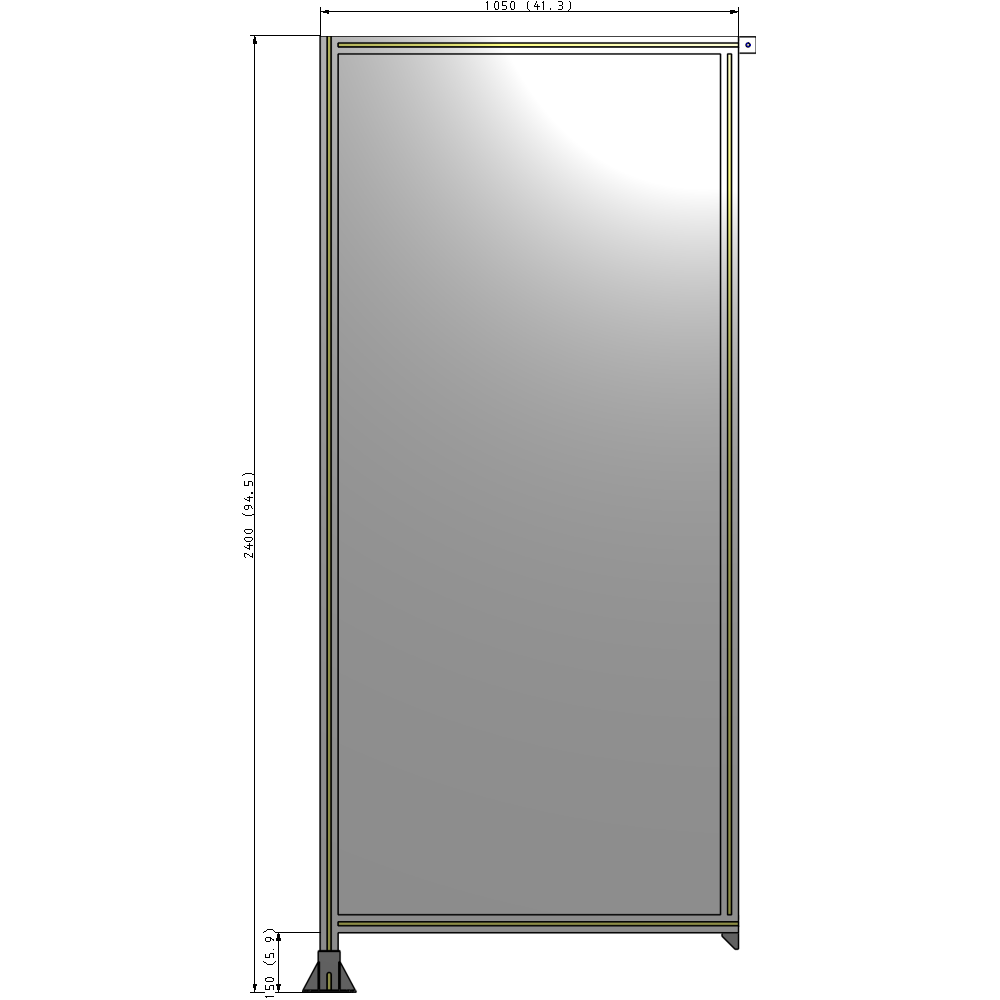 A1-2400-1050-0150-TYPFA SINGLE PANEL-LEG ON LEFT WITH TIE PLATES AND ANGLE 2400MM X 1050MM 1/4" POLYCARBONATE, ASSEMBLED