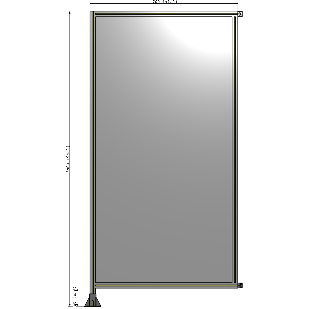 A1-2400-1200-0150-HYPFA SINGLE PANEL-LEG ON LEFT WITH HINGES 2400MM X 1200MM 1/4" POLYCARBONATE, FULLY ASSEMBLED