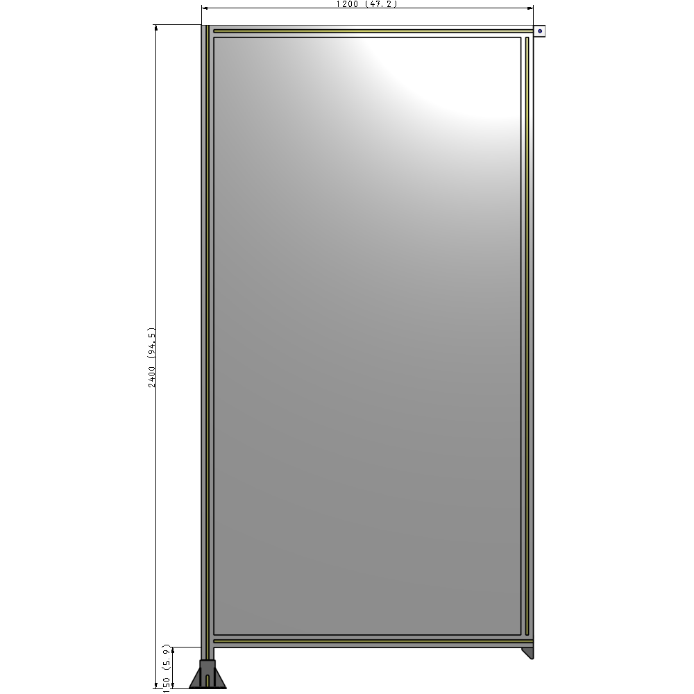A1-2400-1200-0150-TYPFK SINGLE PANEL-LEG ON LEFT WITH TIE PLATES AND ANGLE 2400MM X 1200MM 1/4" POLYCARBONATE, AS A KIT