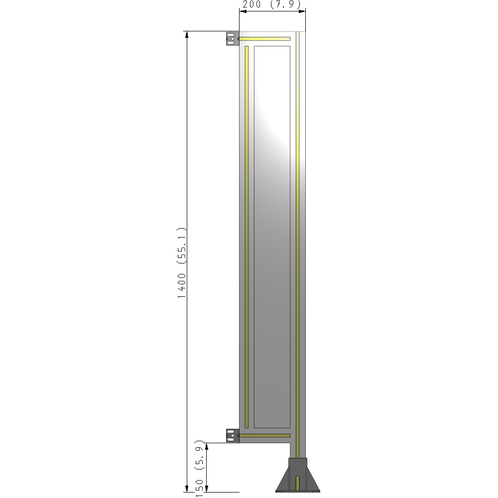 A2-1400-0200-0150-HYPFK SINGLE PANEL-LEG ON RIGHT WITH HINGES 1400MM X 200MM 1/4" POLYCARBONATE, AS A KIT