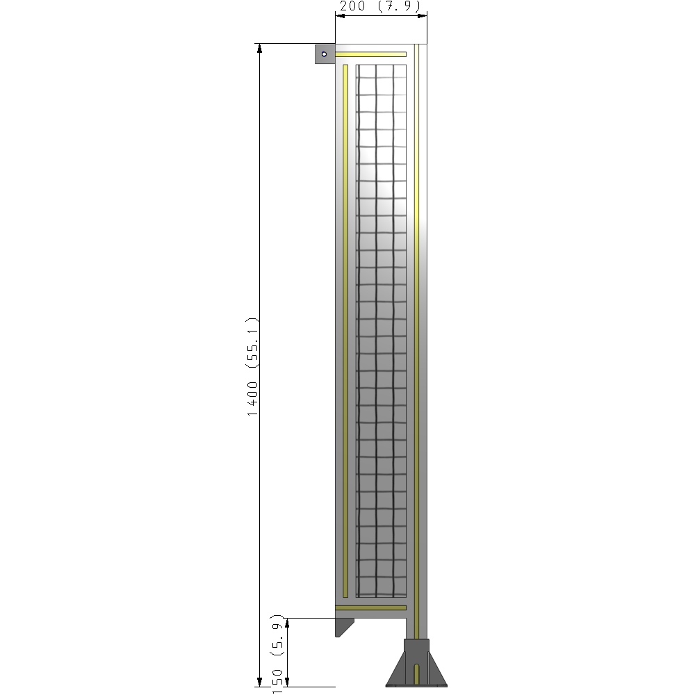 A2-1400-0200-0150-TYMFK SINGLE PANEL-LEG ON RIGHT WITH TIE PLATES AND ANGLE 1400MM X 200MM 1" MESH, AS A KIT