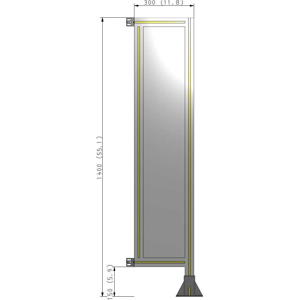 A2-1400-0300-0150-HYPFK SINGLE PANEL-LEG ON RIGHT WITH HINGES 1400MM X 300MM  1/4" POLYCARBONATE, AS A KIT