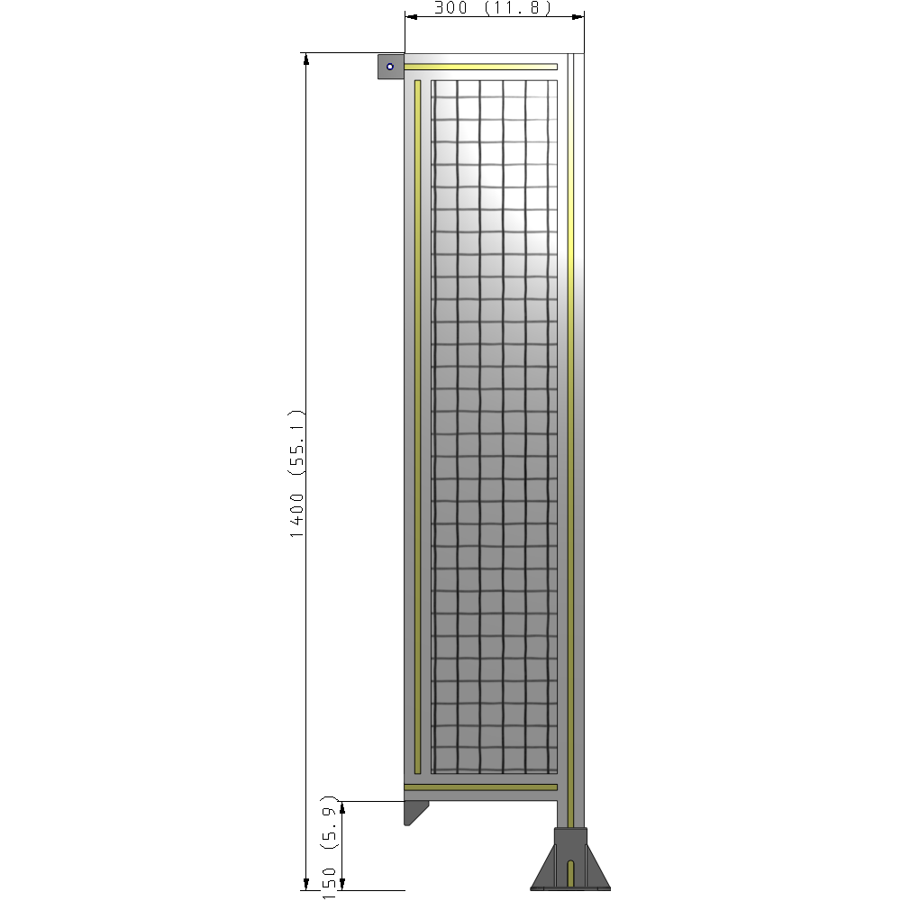 A2-1400-0300-0150-TYMFA SINGLE PANEL-LEG ON RIGHT WITH TIE PLATES AND ANGLE 1400MM X 300MM  1" MESH, FULLY ASSEMBLED