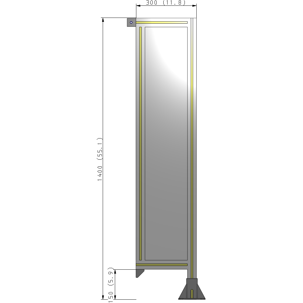 A2-1400-0300-0150-TYPFK SINGLE PANEL-LEG ON RIGHT WITH TIE PLATES AND ANGLE 1400MM X 300MM  1/4" POLYCARBONATE, AS A KIT