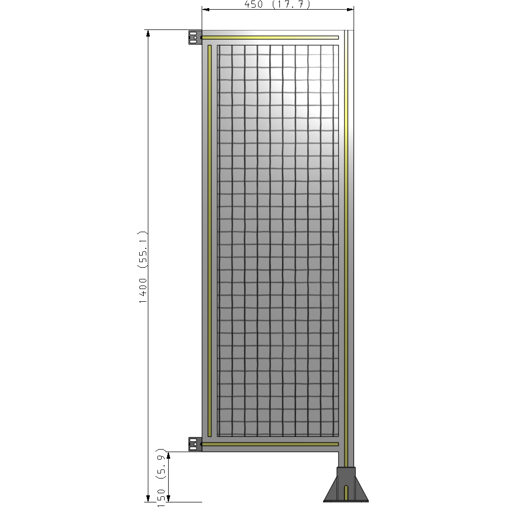 A2-1400-0450-0150-HYMFA SINGLE PANEL-LEG ON RIGHT WITH HINGES 1400MM X 450MM 1" MESH, FULLY ASSEMBLED