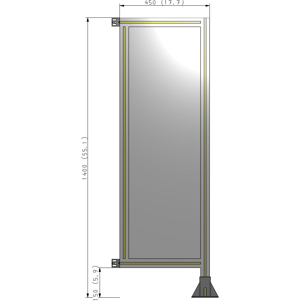 A2-1400-0450-0150-HYPFK SINGLE PANEL-LEG ON RIGHT WITH HINGES 1400MM X 450MM 1/4" POLYCARBONATE, AS A KIT