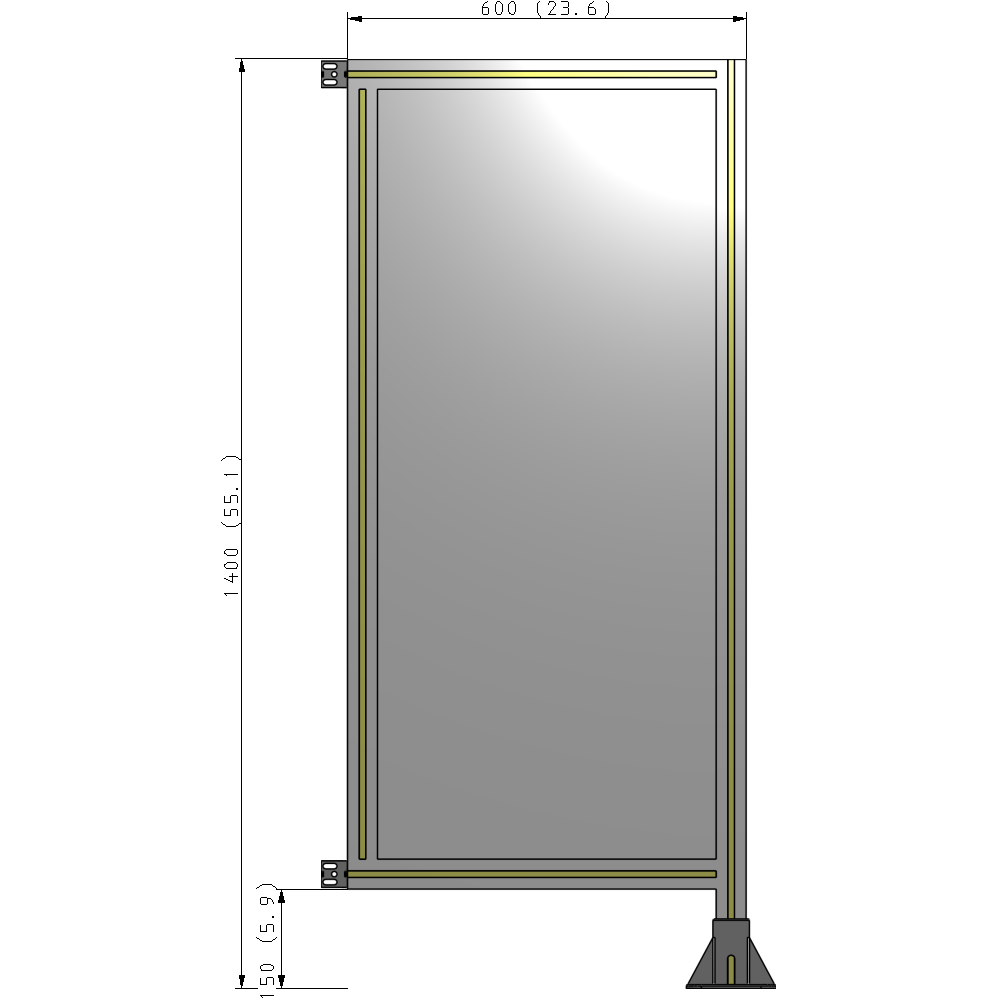 A2-1400-0600-0150-HYPFA SINGLE PANEL-LEG ON RIGHT WITH HINGES 1400MM X 600MM 1/4" POLYCARBONATE, ASSEMBLED