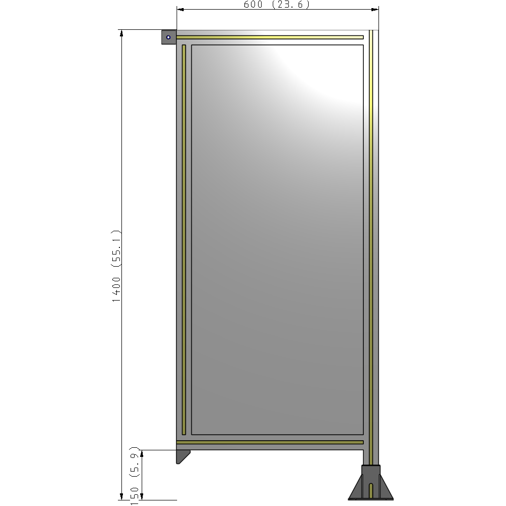 A2-1400-0600-0150-TYPFK SINGLE PANEL-LEG ON RIGHT WITH TIE PLATES AND ANGLE 1400MM X 600MM 1/4" POLYCARBONATE, AS A KIT